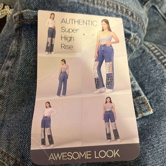 Simple Society Baggy Super High Rise Denim Jeans with Handkerchief Patchwork - Picture 4 of 9